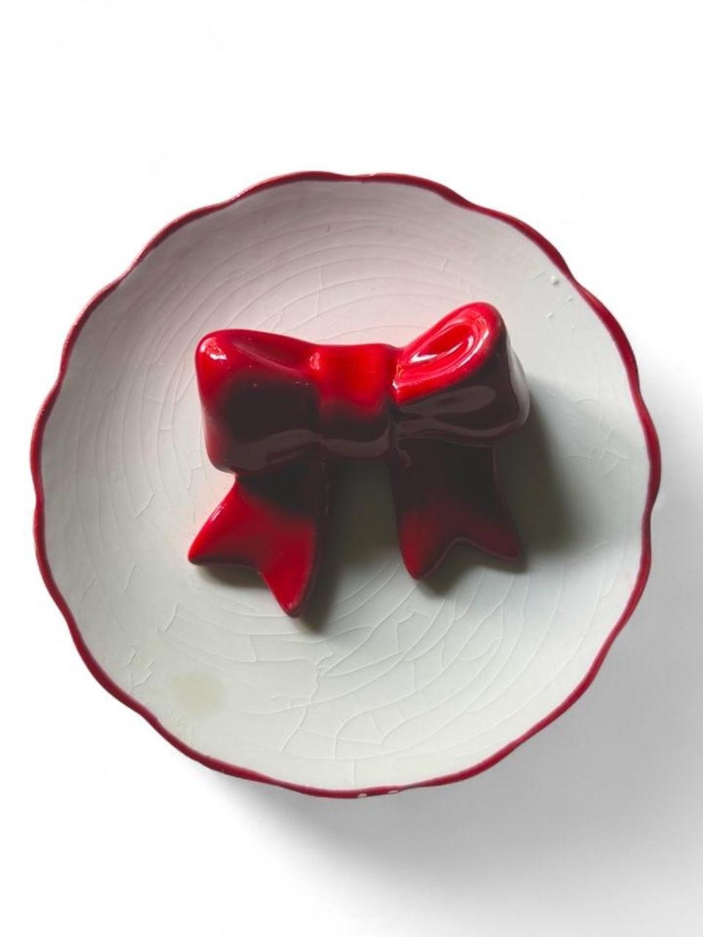 Red Ceramic Bow Trinket Dish